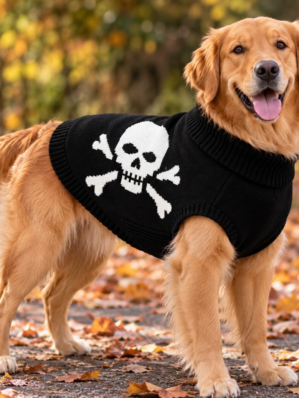 Pup Crew Black Skull and Crossbones Dog Sweater Halloween Large 21-24"